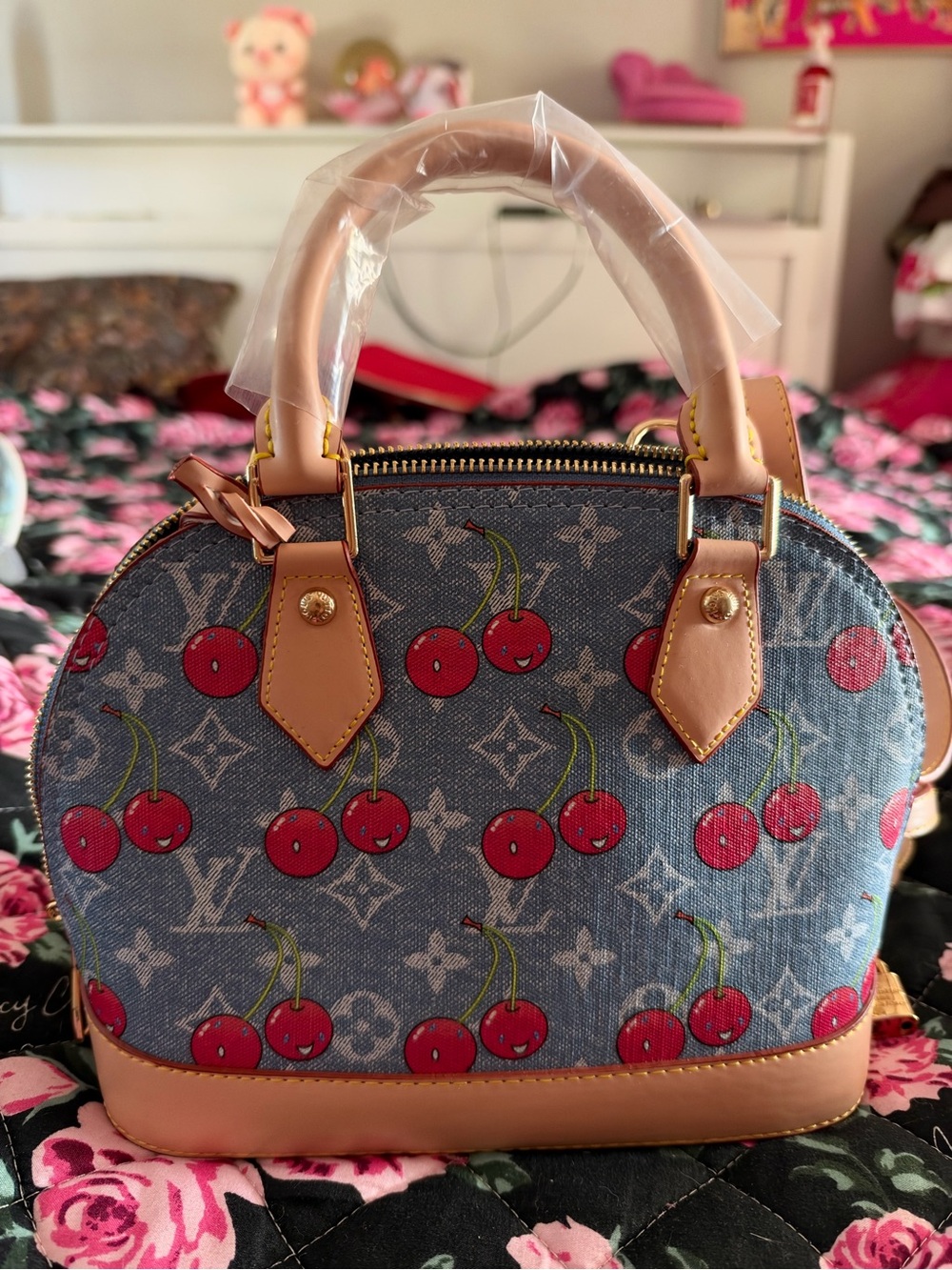 Louis Vuitton Blue Monogram Cherry-Print Top-Handle Satchel